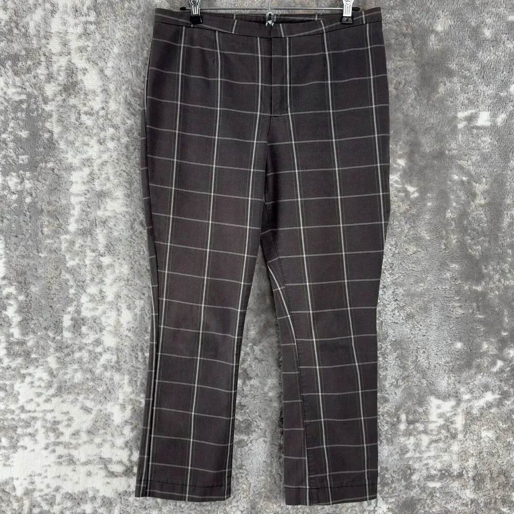 Free People Women Size 8 Checker Ankle Pants Gray Button Zip Cotton Blend Casual